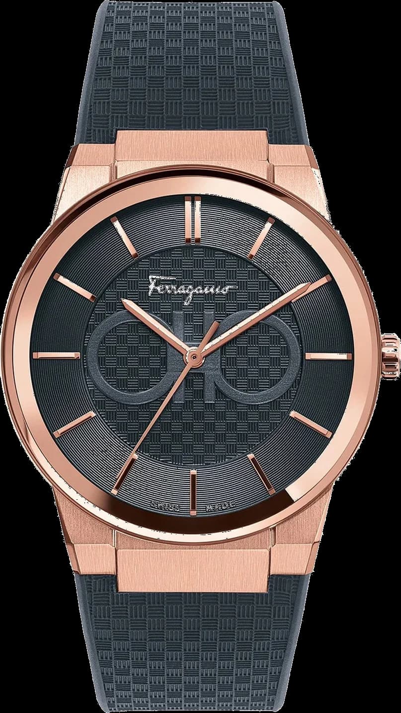 Montre homme Salvatore Ferragamo SFHP00420, acier rose gold et silicone noir cadran noir