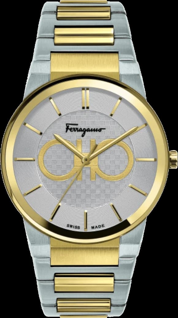 Montre homme Salvatore Ferragamo SFHP00520, blanc avec bracelet acier bicolore