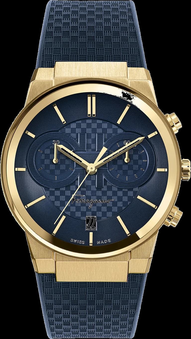 Montre homme Salvatore Ferragamo SFME00221, cadran bleu avec bracelet silicone or
