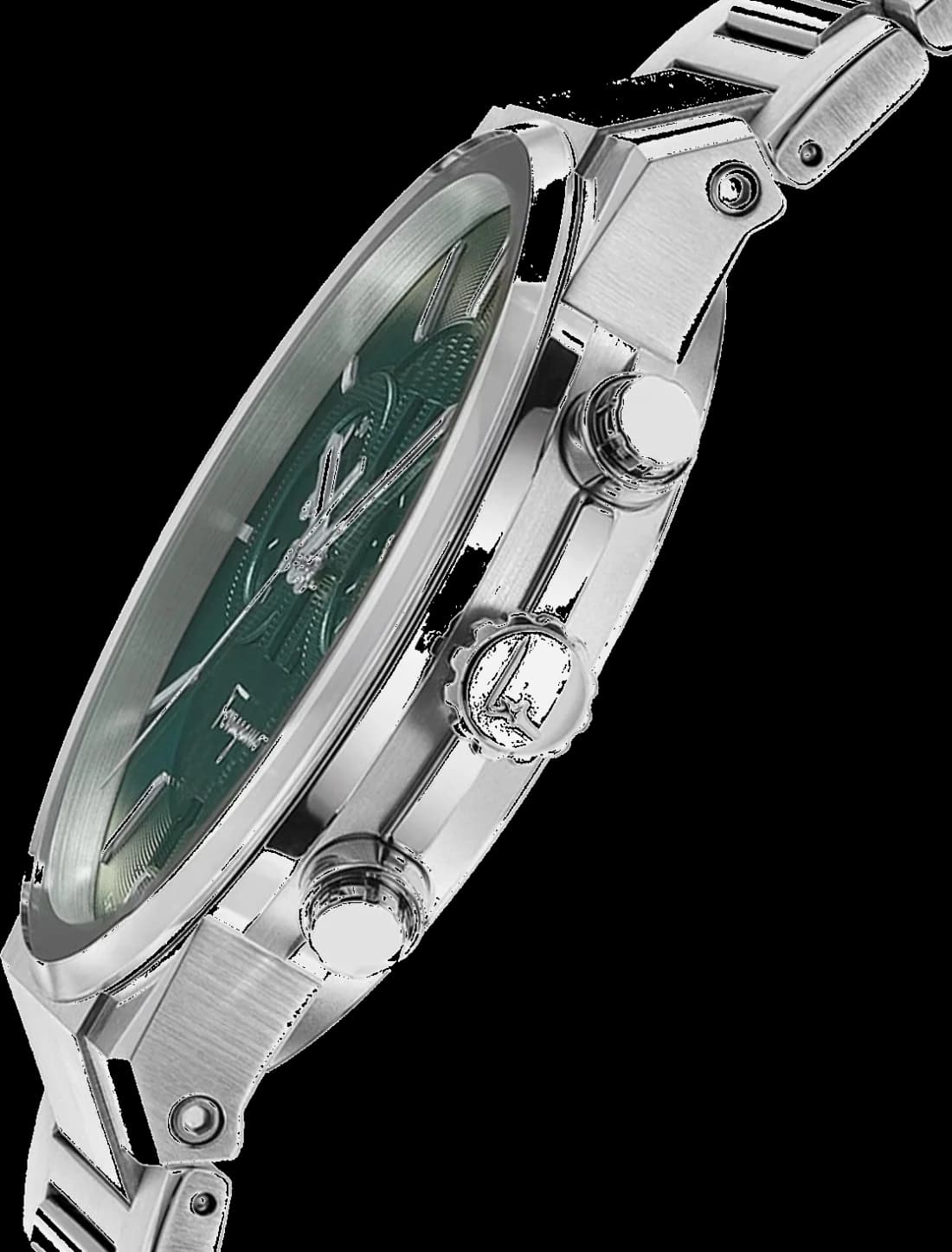 Cadran vert de la montre Salvatore Ferragamo SFME00421 en détail