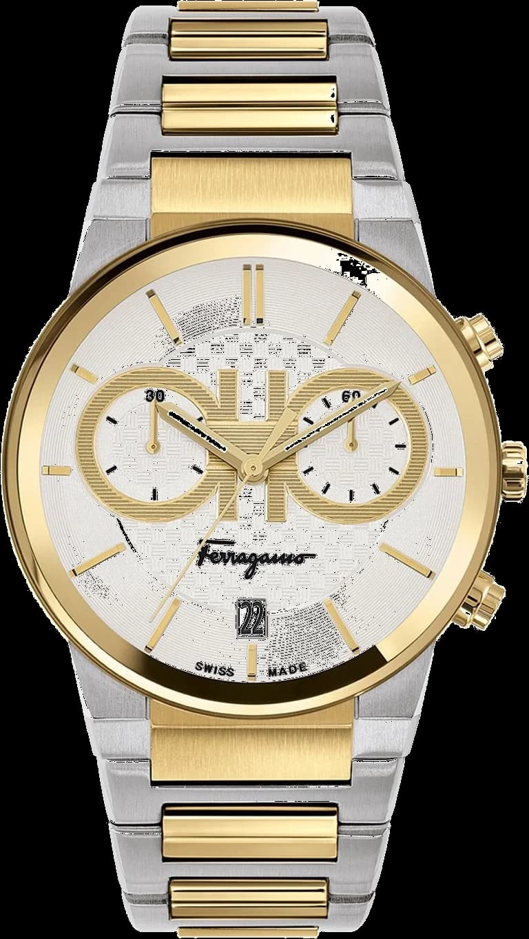 Montre homme Salvatore Ferragamo SFME00821, cadran argenté sur bracelet acier bicolore