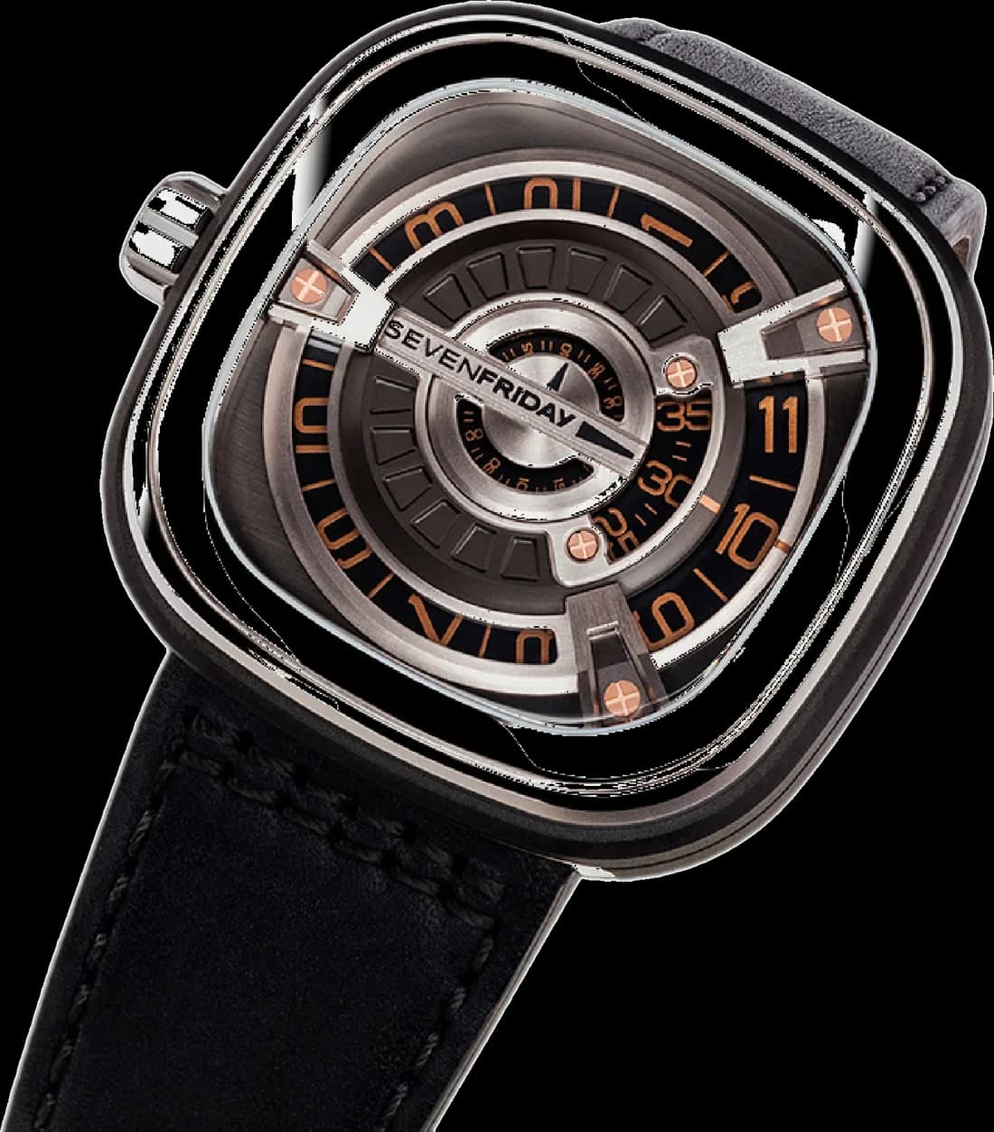Cadran bicolore de la montre Sevenfriday M1/03 en détail