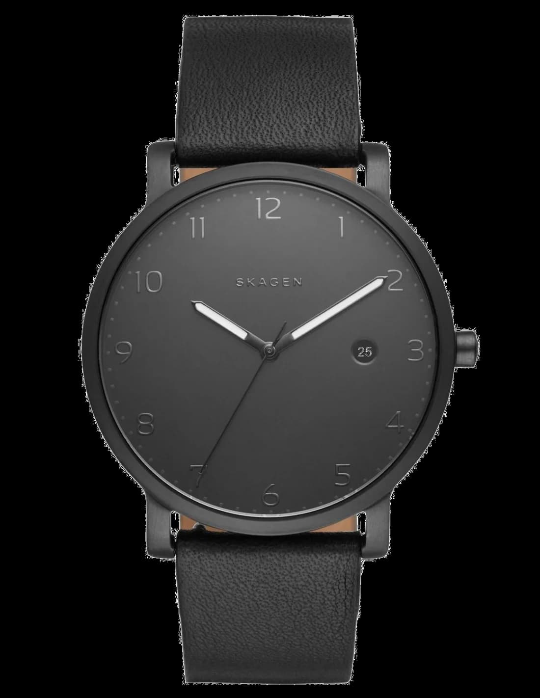 Montre homme Skagen SKW6308, cadran noir ultra-fin, bracelet cuir noir sobre
