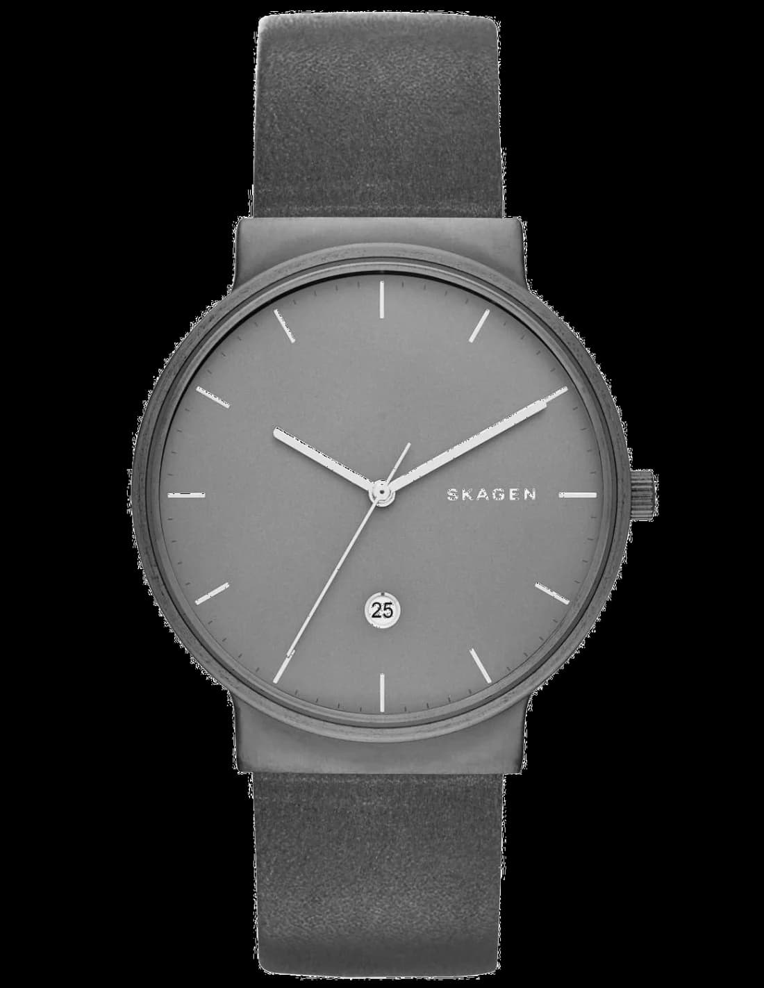 Montre homme Skagen SKW6320, cadran gris, bracelet cuir gris