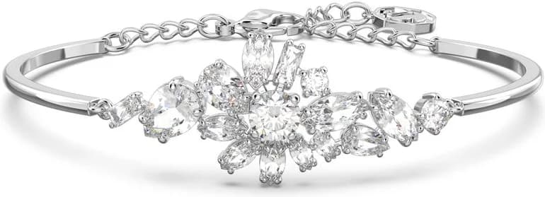 Montre femme Swarovski 5644681, au cadran vide, jonc métal fleur blanche plaqué rhodié