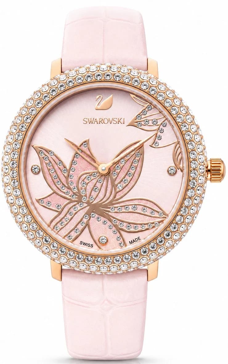 Montre femme Swarovski 5575217, cadran rose floral et bracelet cuir rose