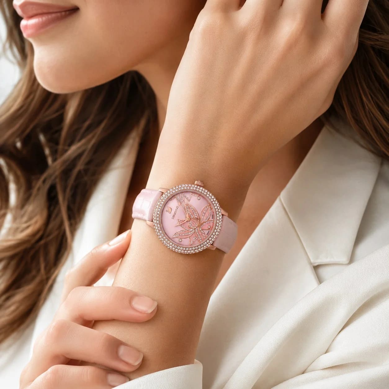 Cadran rose de la montre Swarovski 5575217 en détail