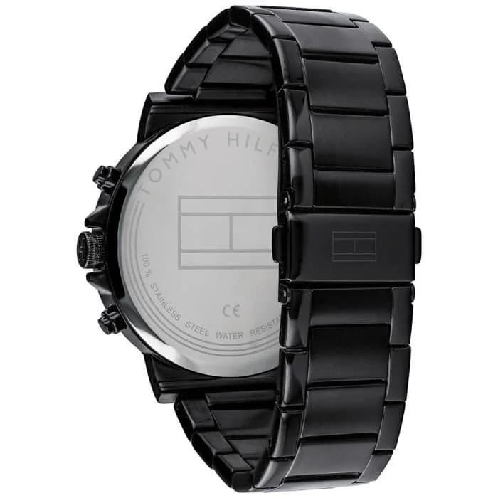 Bracelet Tommy Hilfiger 1710383 en acier noir avec fermoir déployant, maillons polis et satinés