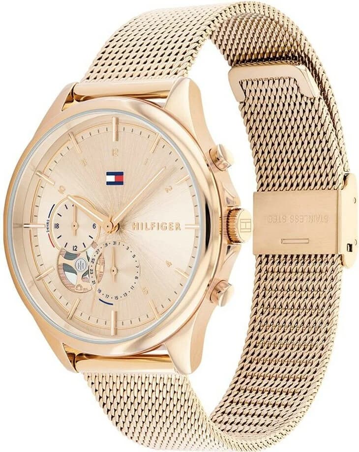 Cadran Tommy Hilfiger 1782486 avec index bâtons et aiguilles dorées, design minimaliste chic