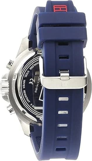 Bracelet Tommy Hilfiger 1791142 en silicone bleu, texture lisse, boucle ardillon en acier inoxydable