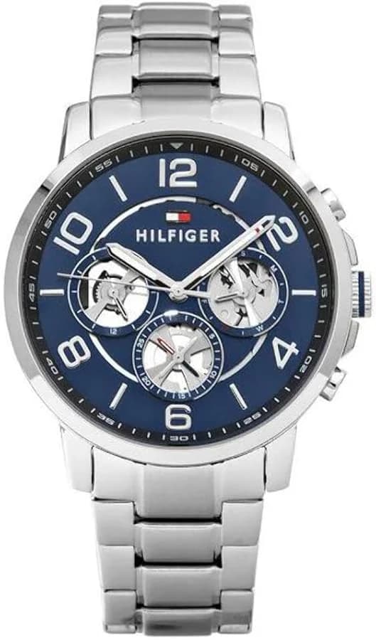 Montre homme Tommy Hilfiger 1791293, cadran bleu avec bracelet en acier poli