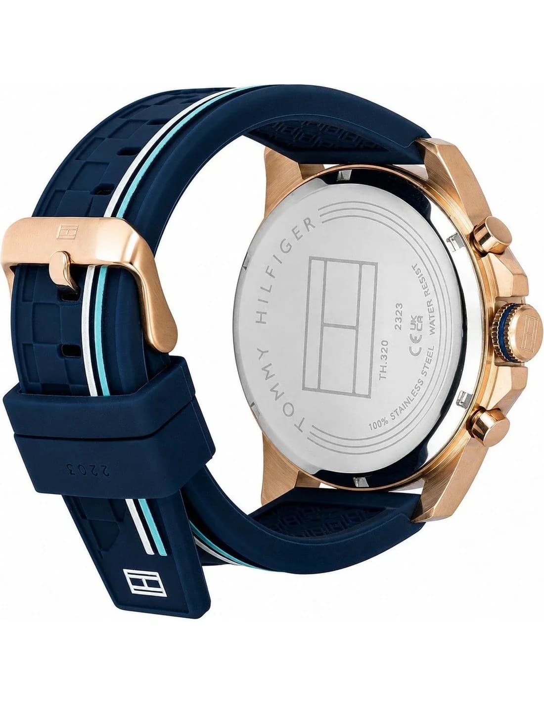 Cadran bleu de la montre Tommy Hilfiger 1791474 en détail