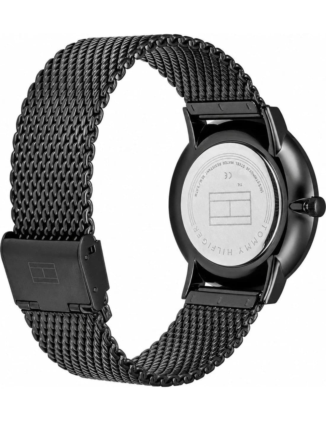 Cadran noir de la montre Tommy Hilfiger 1791507 en détail