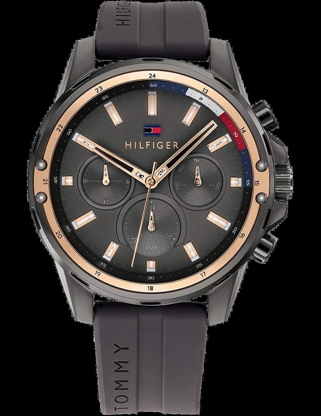 Montre homme Tommy Hilfiger 1791792, cadran noir avec bracelet silicone noir