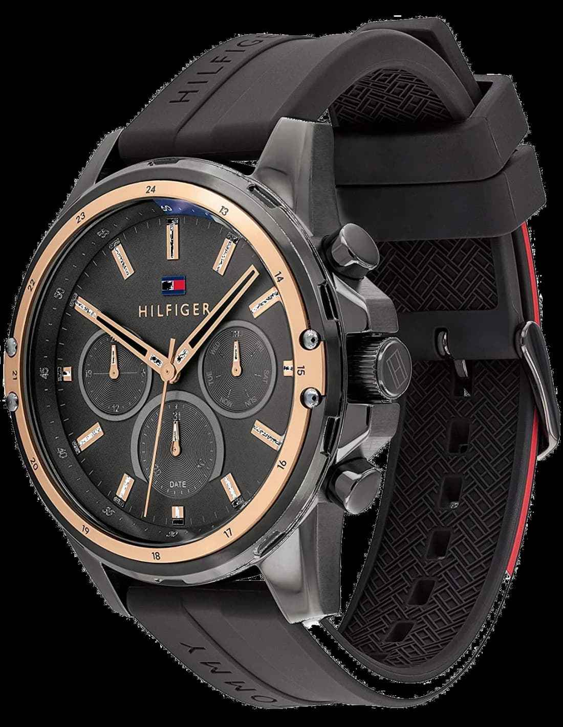 Cadran noir de la montre Tommy Hilfiger 1791792 en détail