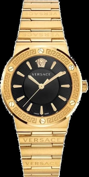 Montre femme Versace VEVH00820, au cadran noir sur bracelet acier doré