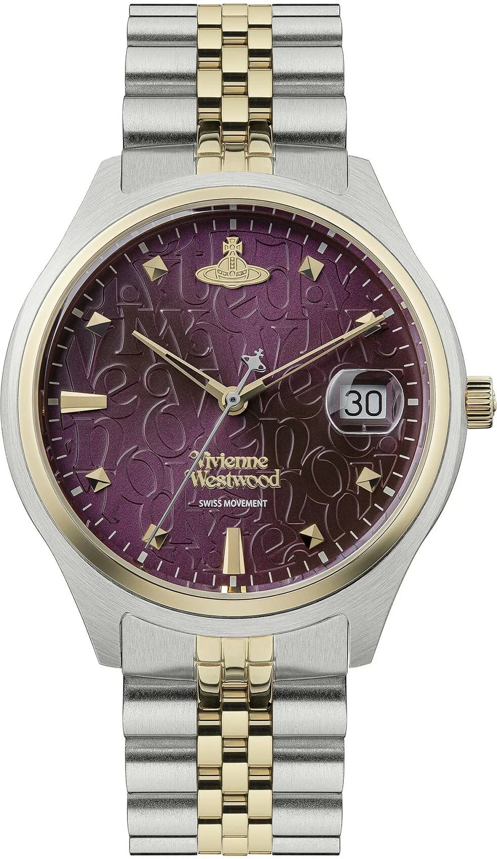 Montre femme Vivienne Westwood VV261BYSG, cadran violet sur bracelet acier bicolore