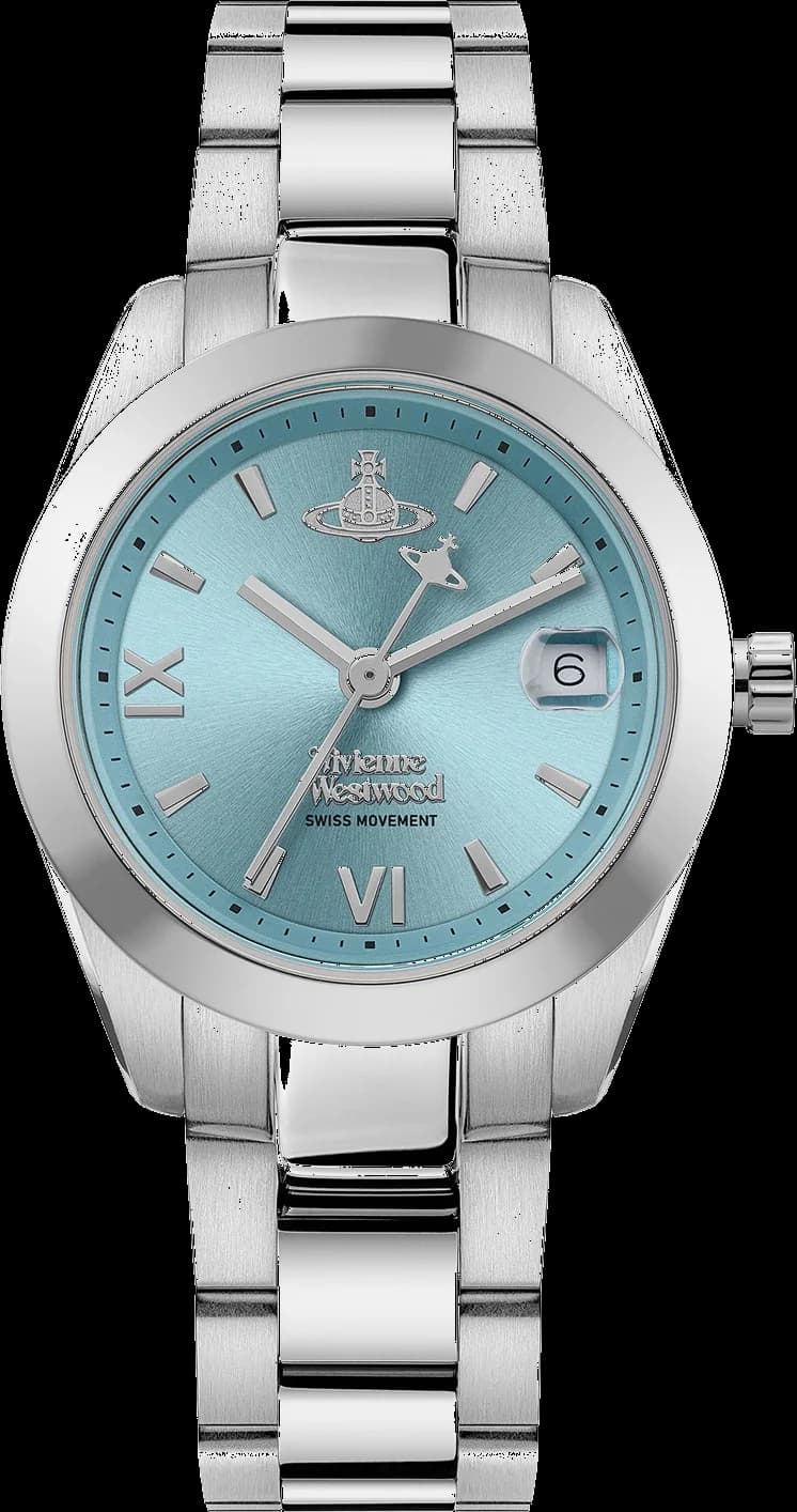 Montre femme Vivienne Westwood VV292TQSL, au cadran turquoise et bracelet acier