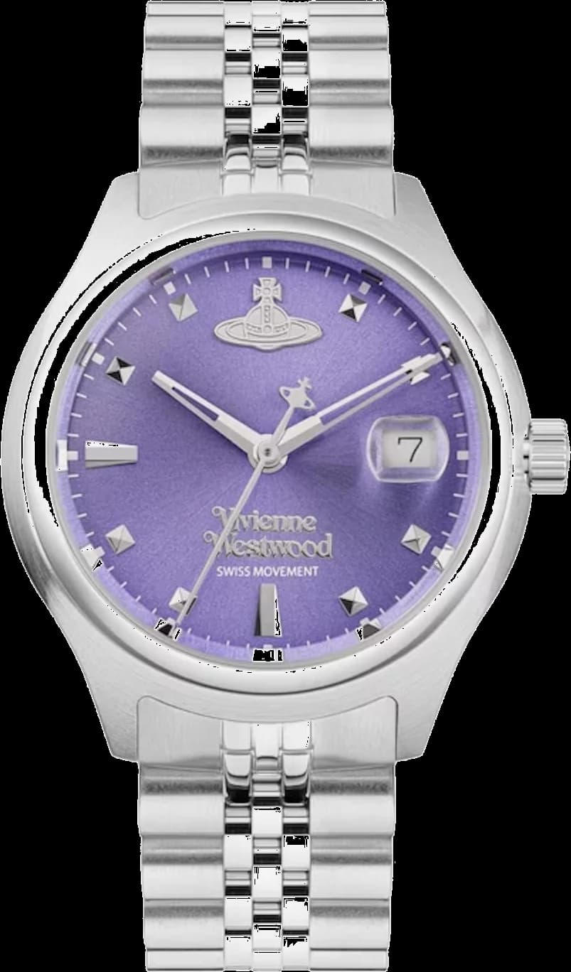 Montre femme Vivienne Westwood VV311PPSL, au cadran violet et bracelet acier