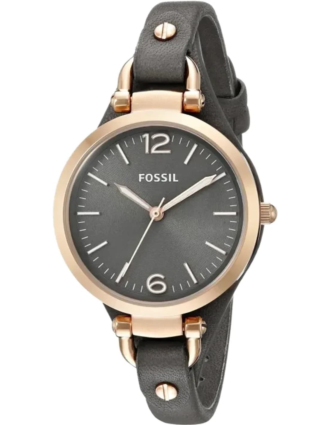 Montre Fossil ES3077 Boîtier Or Rose et Bracelet Cuir Gris