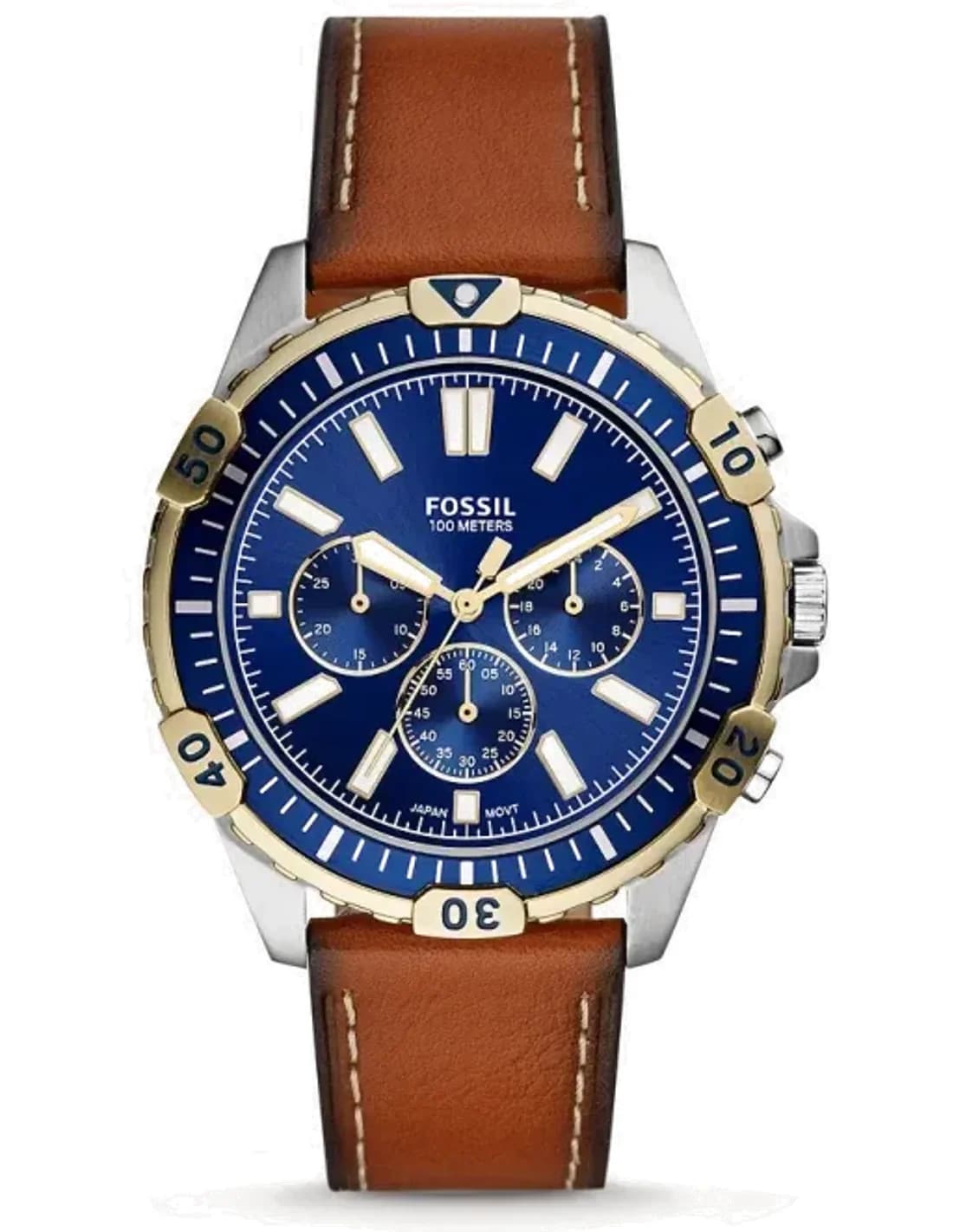 Montre Fossil FS5625 Chronographe en Acier Argenté et Cadran Bleu