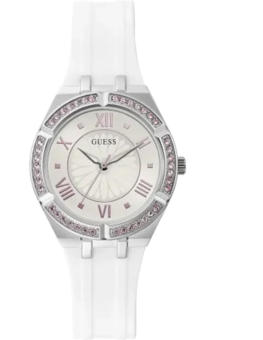Montre Femme Guess GW0032L1 Sparkling Silicone Blanc et Boîtier Strass