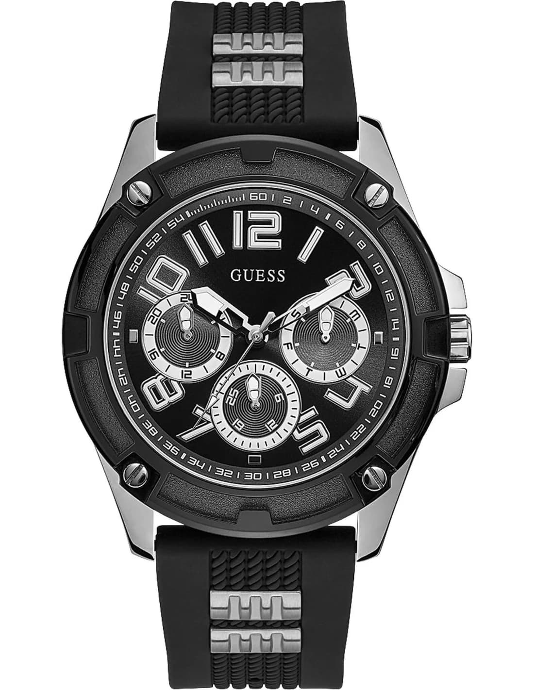Montre homme Guess GW0051G1, au cadran noir et bracelet silicone