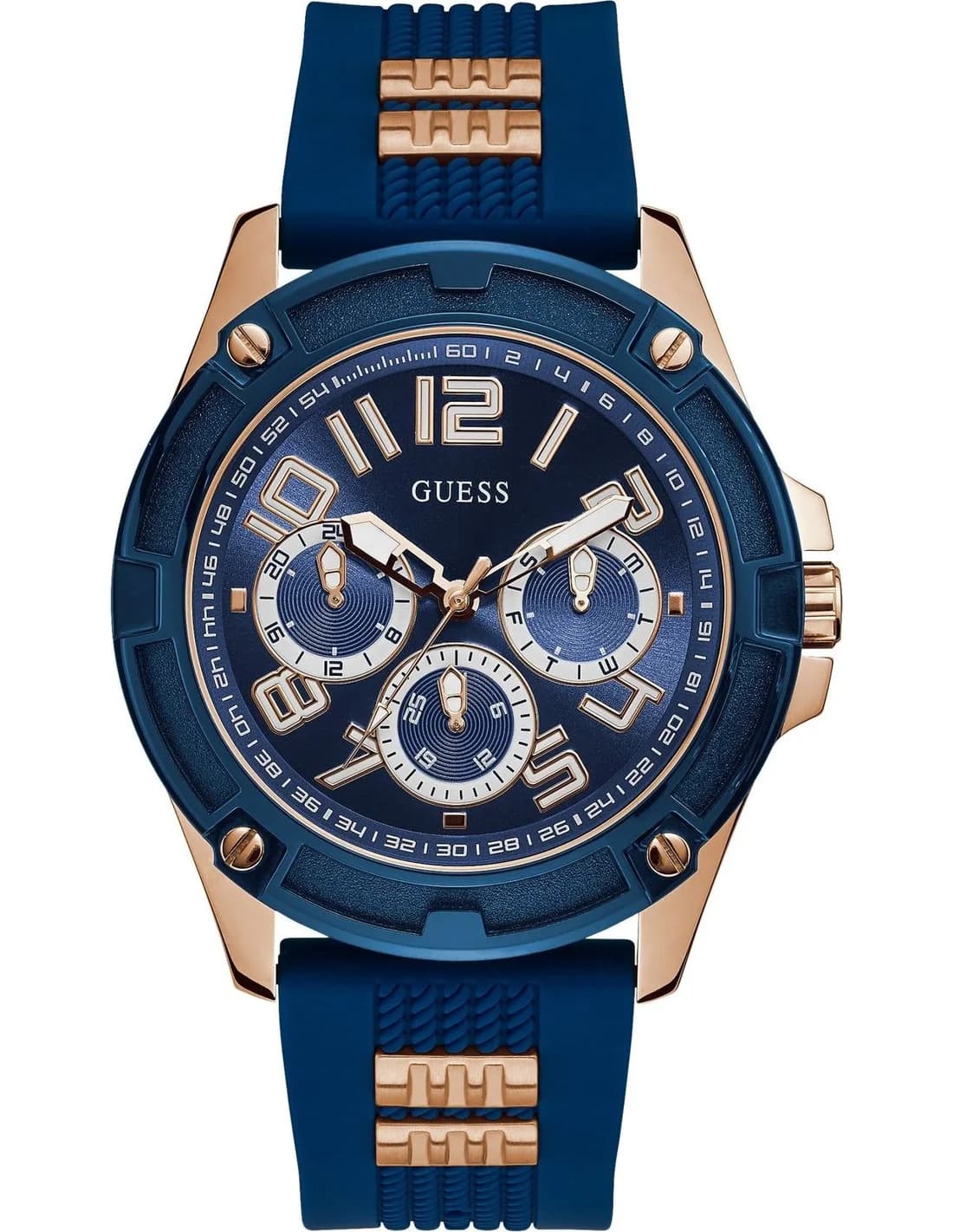 Montre homme Guess GW0051G3, au cadran bleu et bracelet silicone