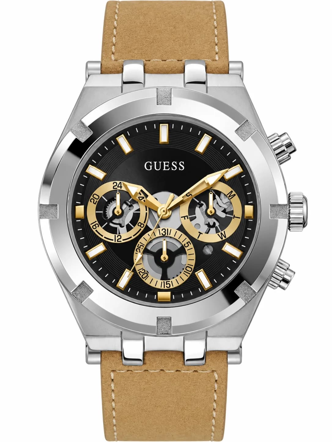 Montre homme Guess GW0262G1, boîtier argent cuir noir classique