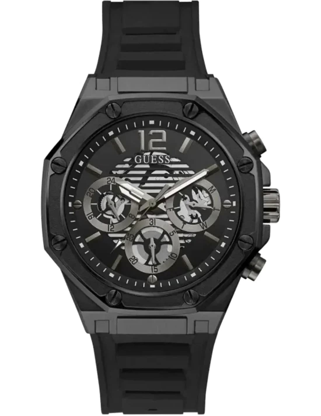 Montre Homme Guess Multifonction GW0263G4 Cadran noir Bracelet en silicone noir