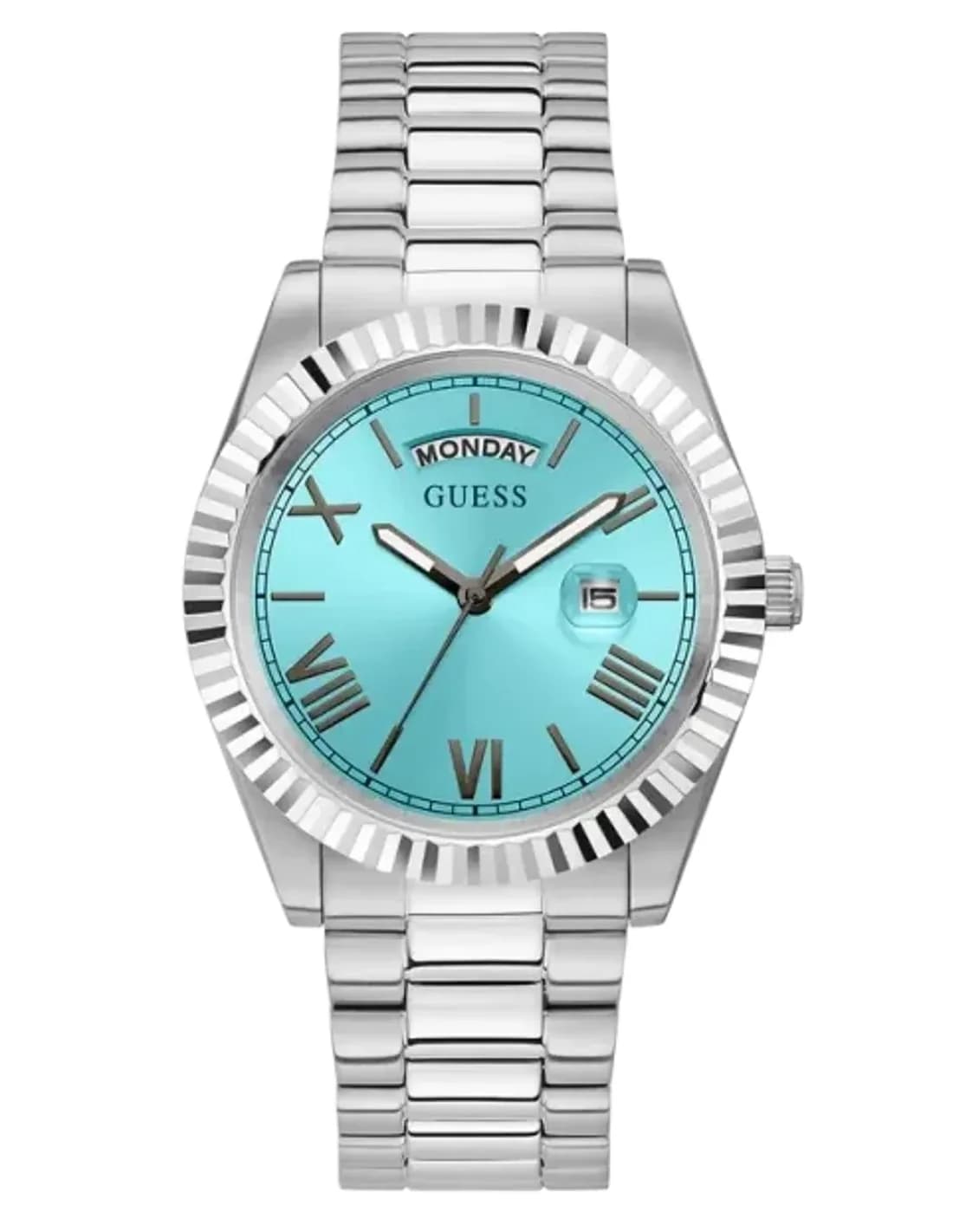Montre Homme Guess Connoisseur GW0265G11 bracelet acier argent cadran turquoise