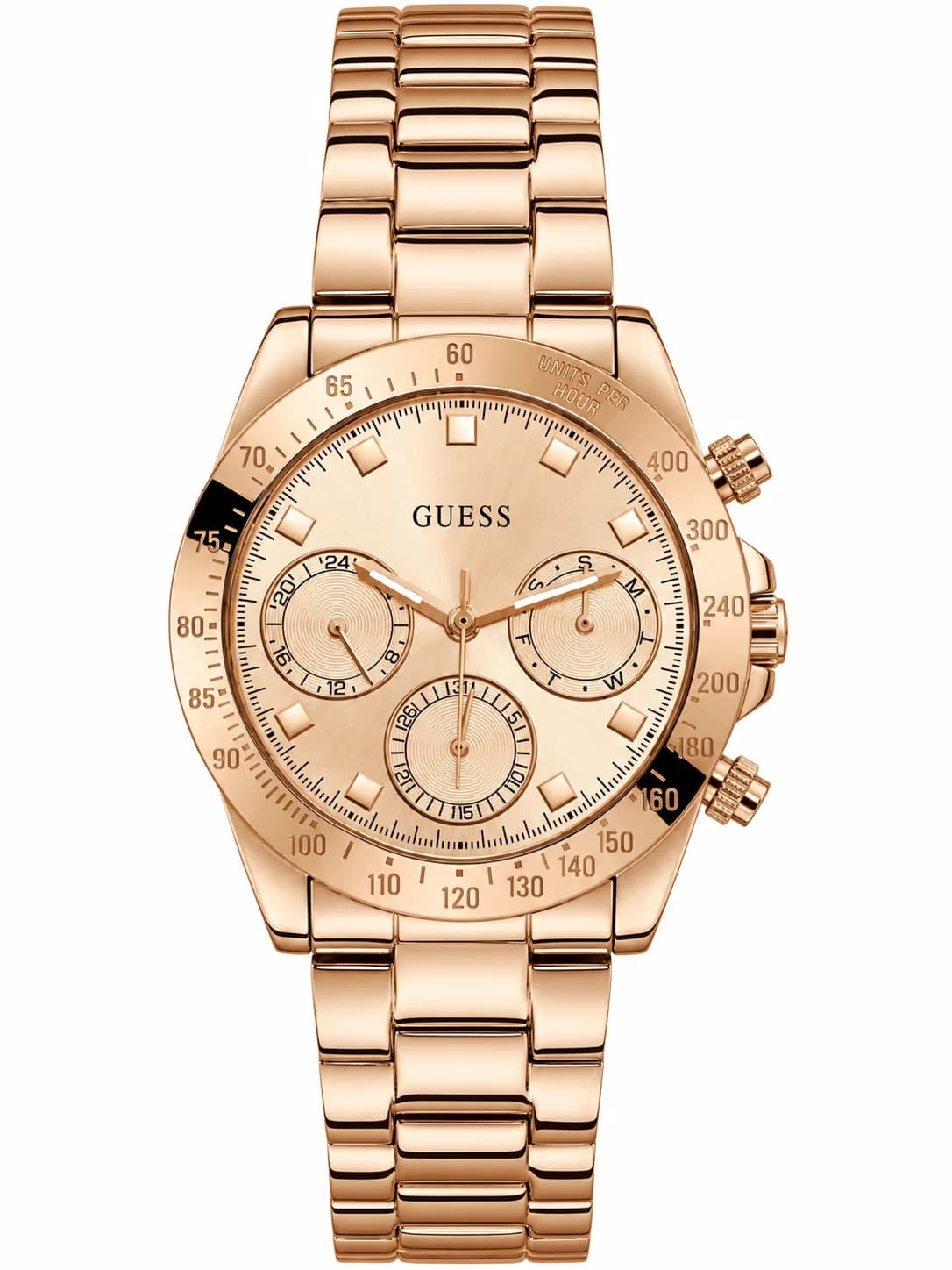Montre femme Guess GW0314L3, au cadran texturé or rose sur bracelet acier