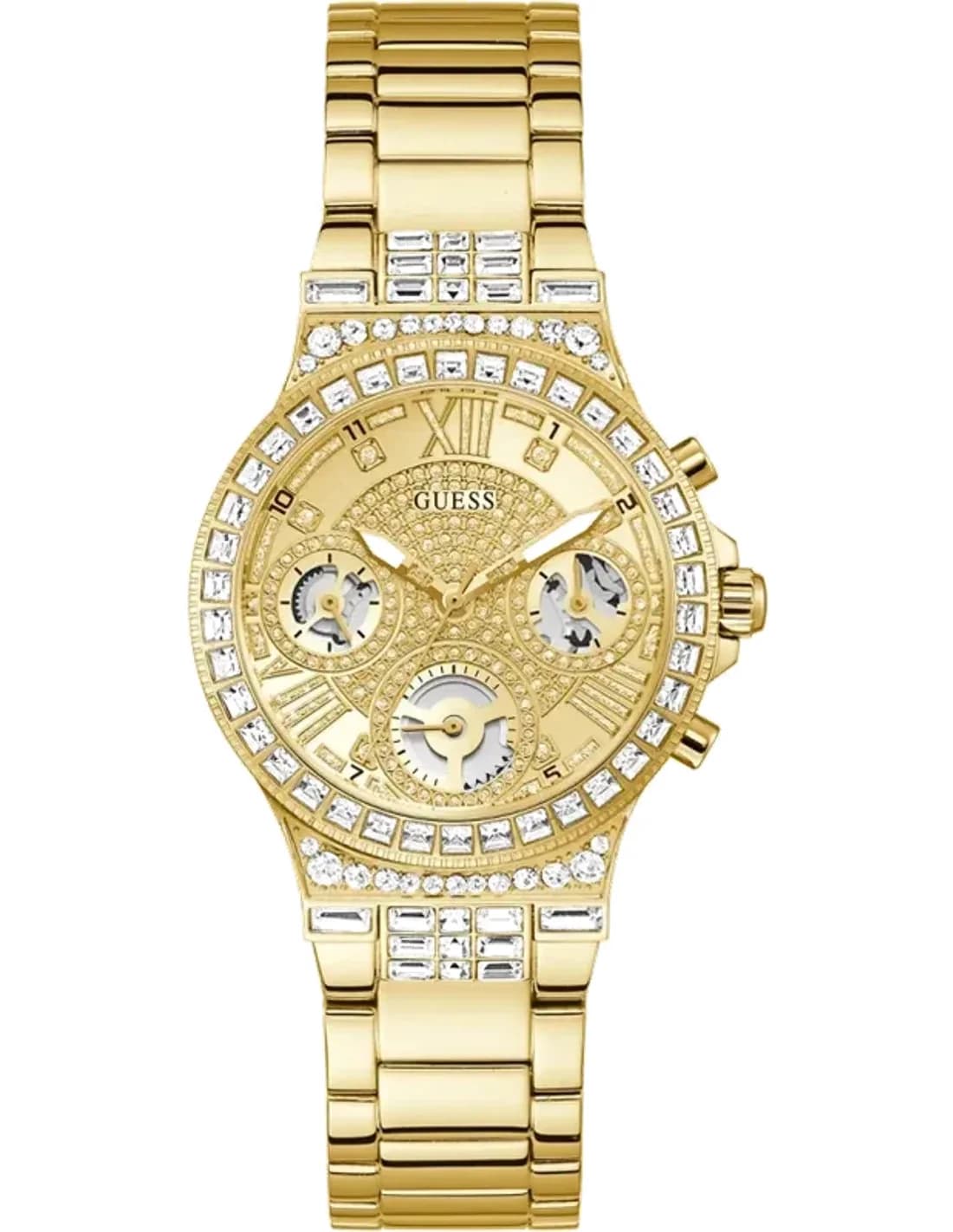 Montre Femme Guess Moonlight GW0320L2 bracelet doré en acier boitier orné de cristaux