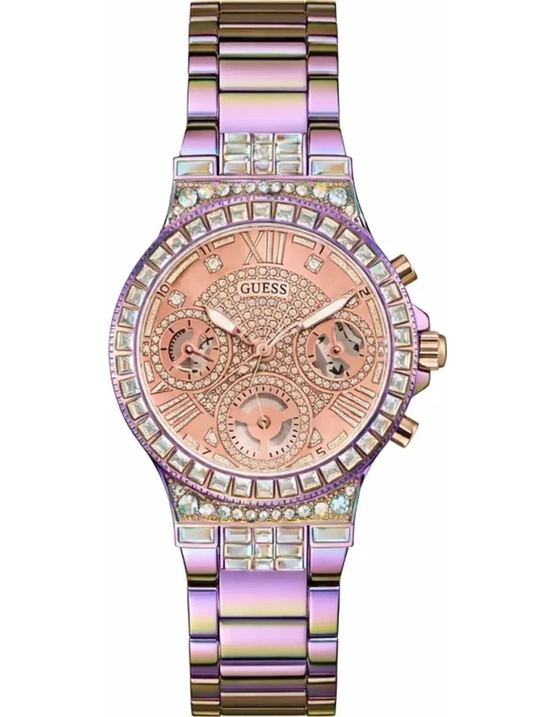 Montre Femme Guess Moonlight GW0320L4 bracelet acier arc-en-ciel boitier orné de strass