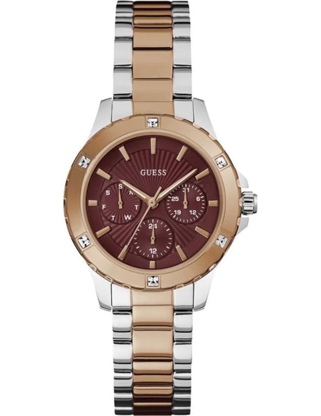 Montre femme Guess GW0723L2, au cadran bordeaux et bracelet acier