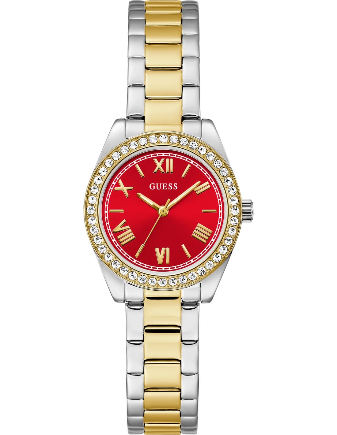 Montre femme Guess GW0841L8, au cadran rouge et bracelet acier
