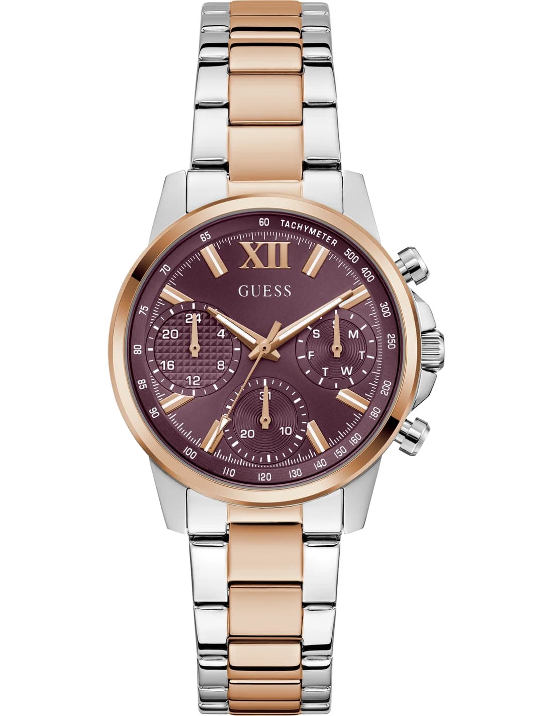 Montre femme Guess GW0933L5, cadran bordeaux avec bracelet acier
