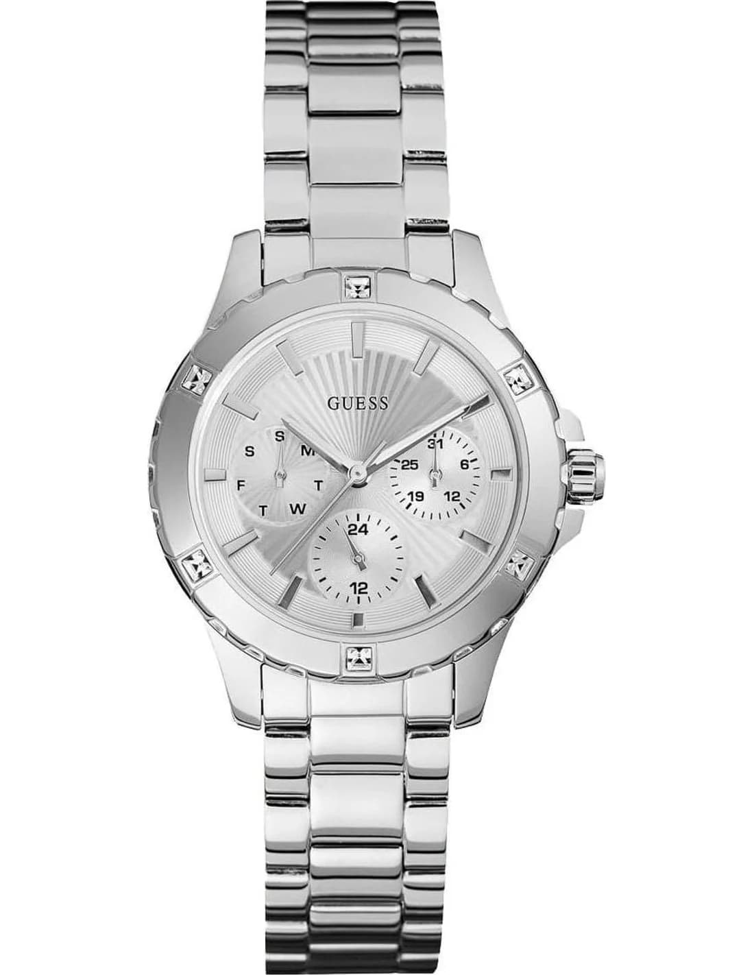 Montre femme Guess W0443L1, au cadran argenté et bracelet acier