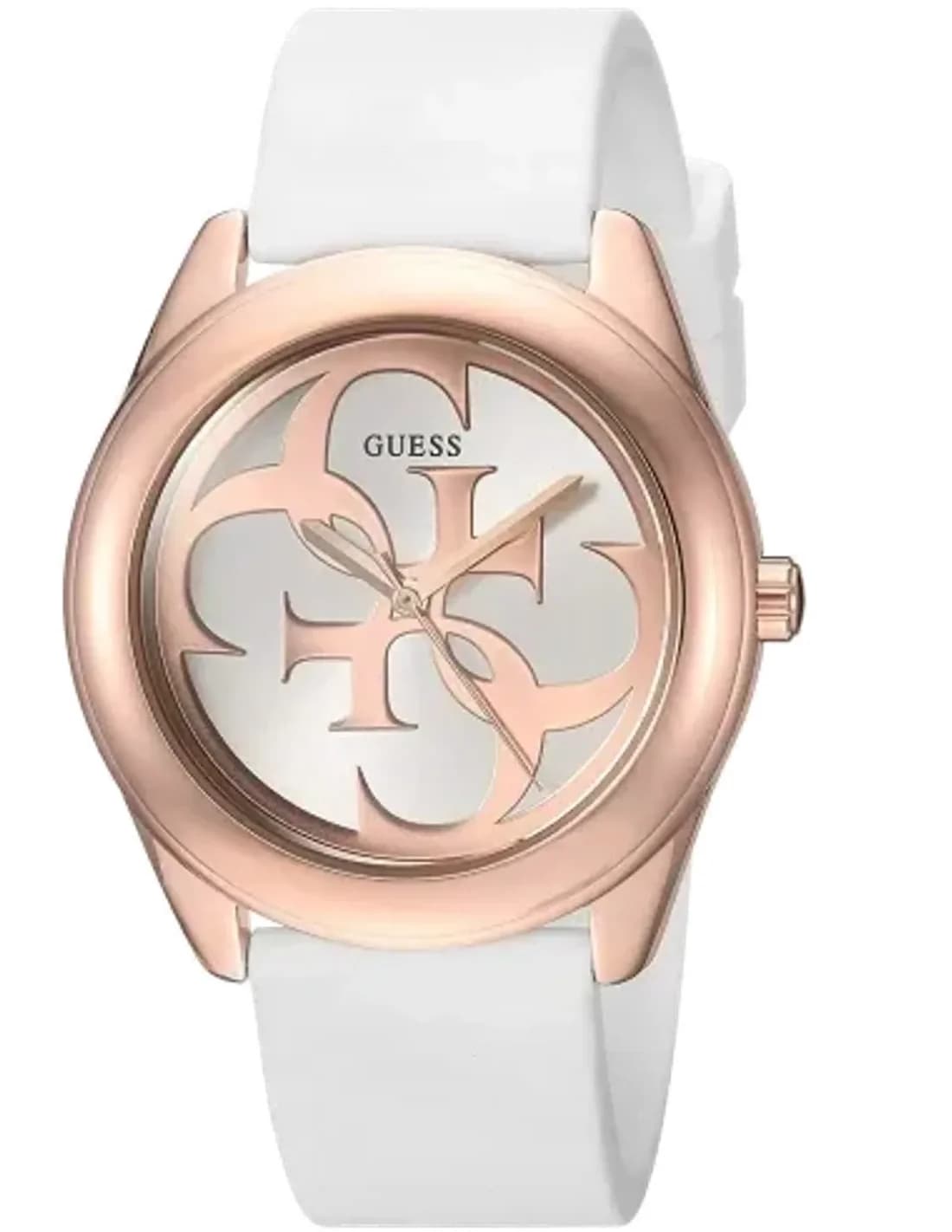 Montre Femme Guess W0911L5 G Twist Silicone Blanc et Logo Cristaux Dorés