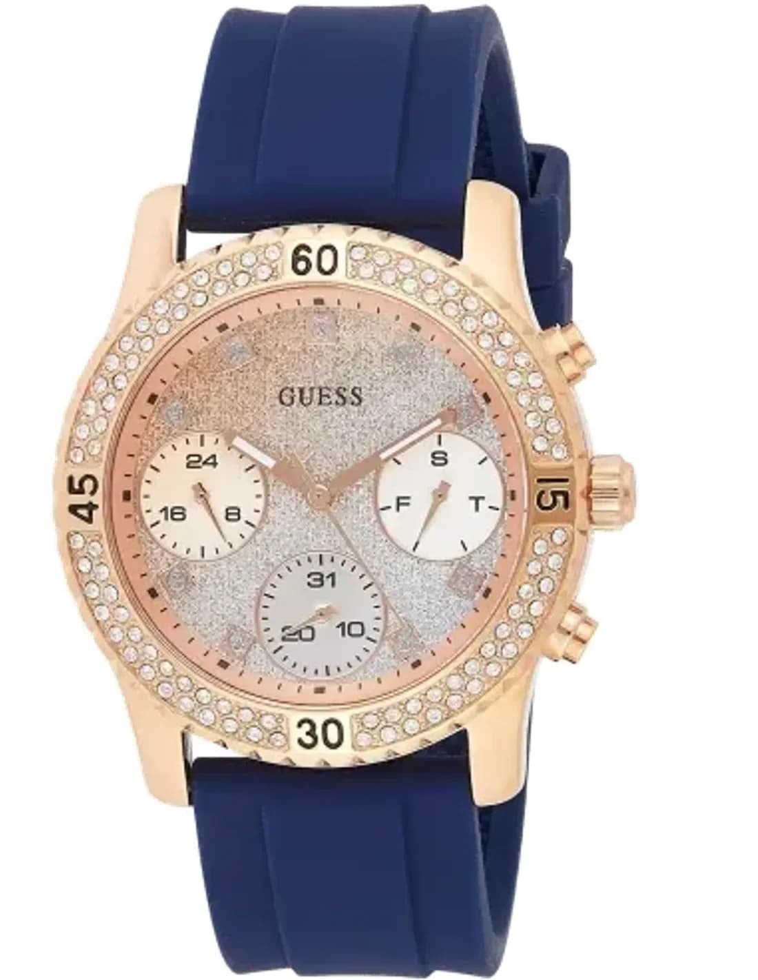 Montre Femme Guess W1098L6 Confetti Silicone Bleu et Acier Rose Gold