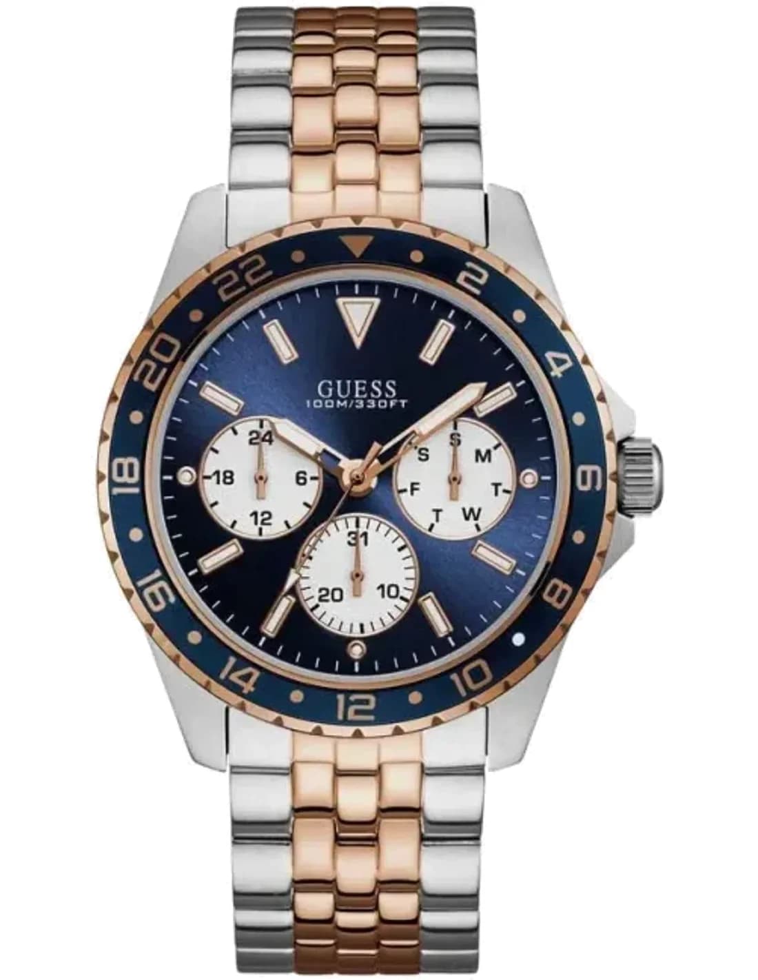 Montre Homme Guess Odyssey W1107G3 cadrdan bleu avec braclet bicolor or rose et argent