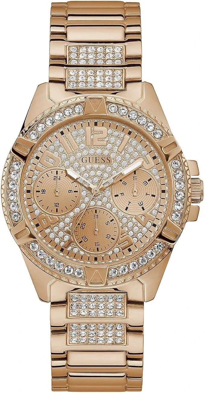 Montre Femme Guess Lady Frontier W1156L3 bracelet or rose cadran orné de strass