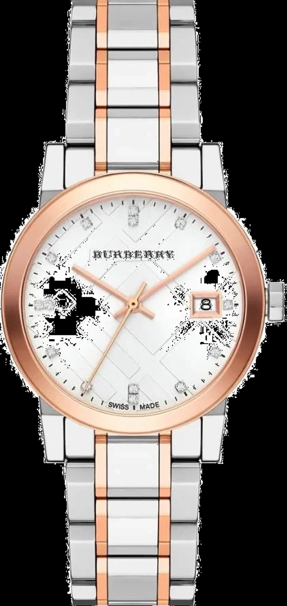 Montre femme Burberry BU9214, au cadran argent et bracelet acier bicolore