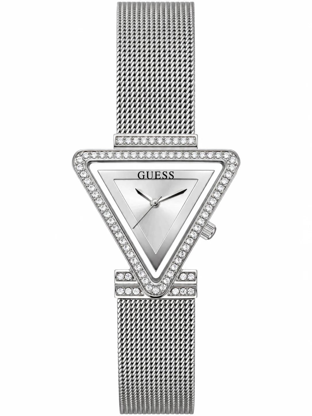 Montre femme Guess GW0508L1, cadran argent, bracelet acier, boîtier triangle