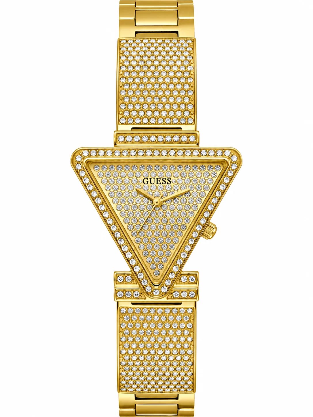 Montre femme Guess GW0644L2, cadran doré, boîtier triangle, cristaux scintillants