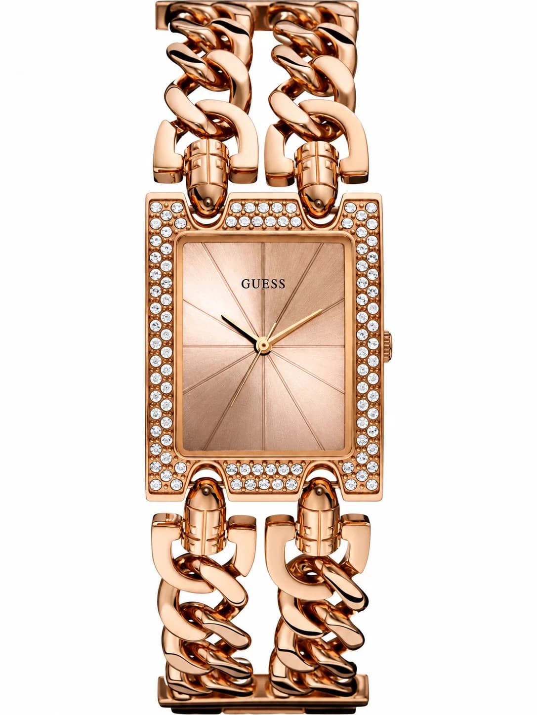 Montre femme Guess W0072L3, cadran or rose, double chaîne gourmette acier