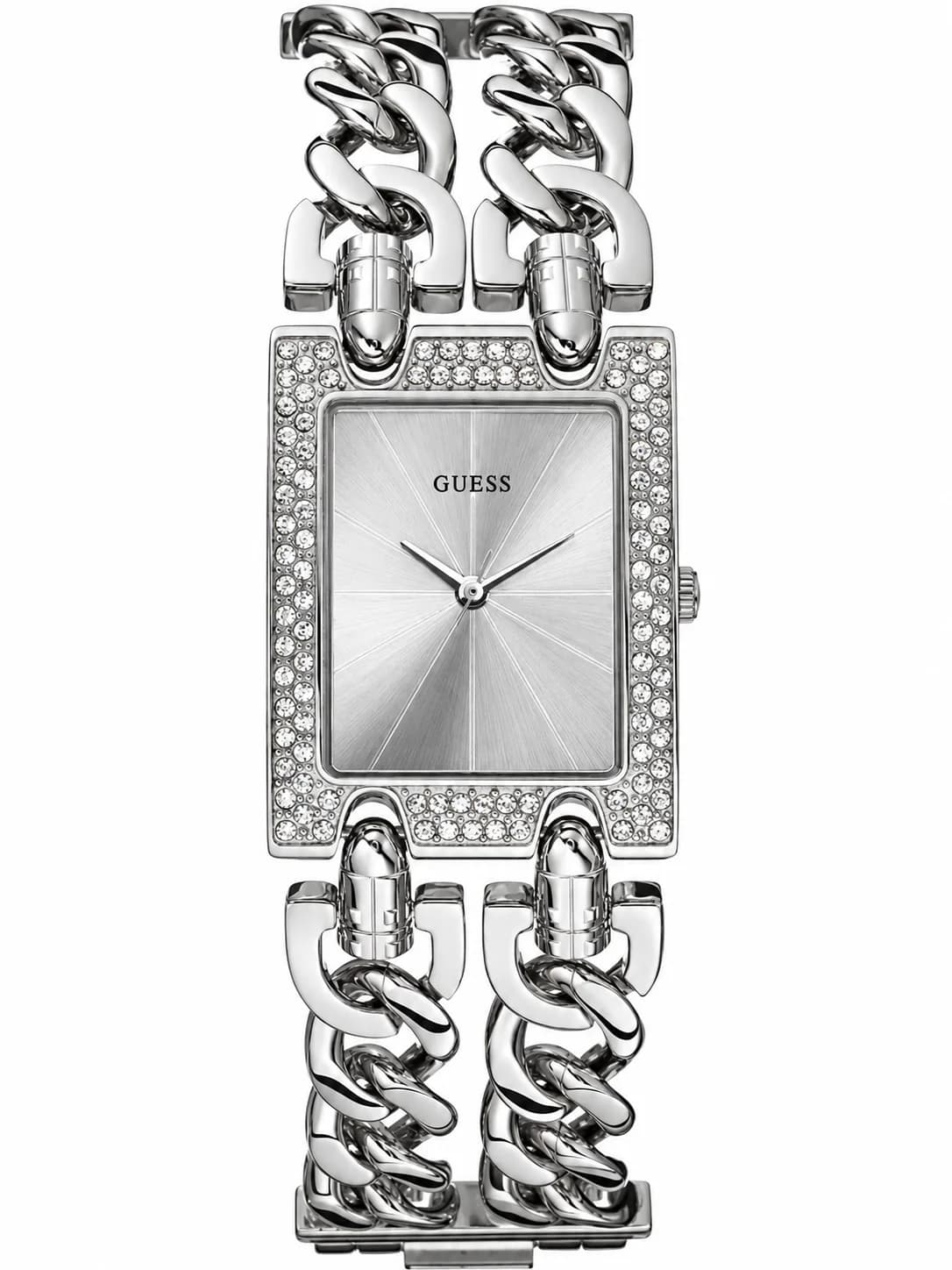 Montre femme Guess W95088L1, cadran argenté, bracelet acier, strass