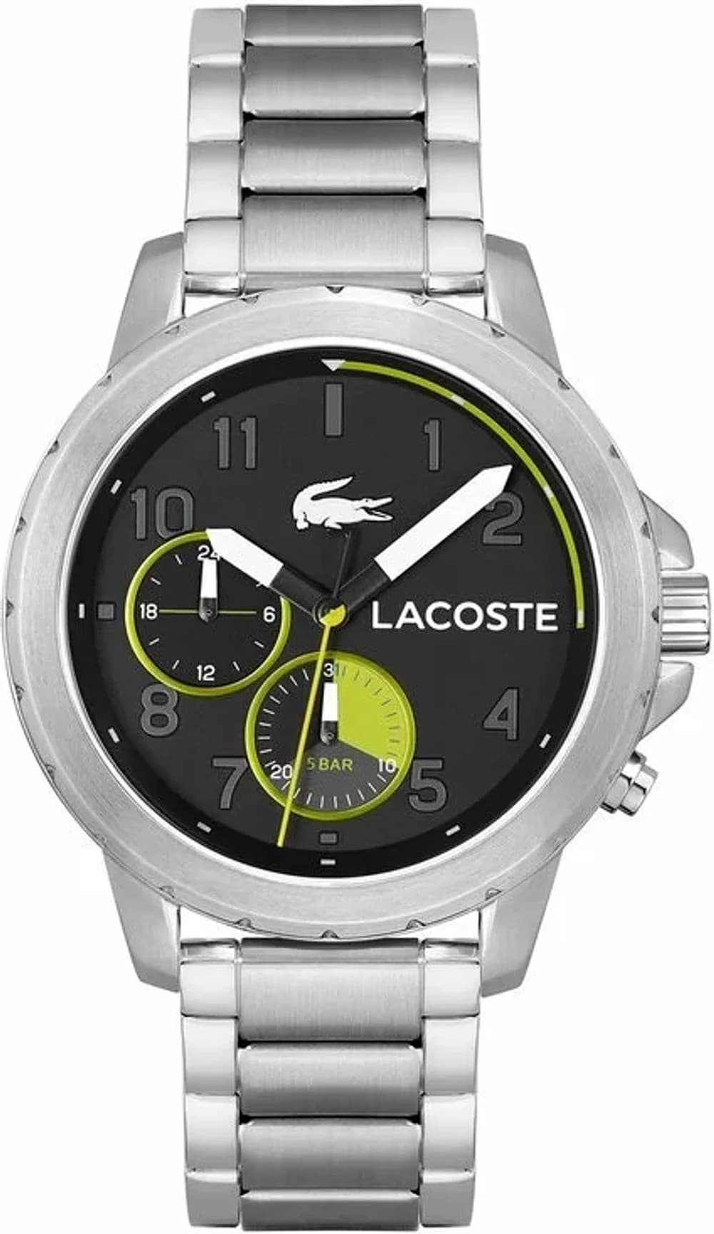 Montre homme Lacoste 2011207, cadran noir, bracelet acier argenté
