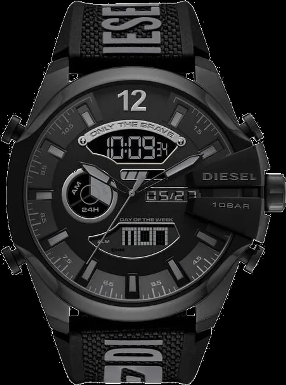 Montre homme Diesel DZ4593, bracelet nylon noir, cadran noir multifonction