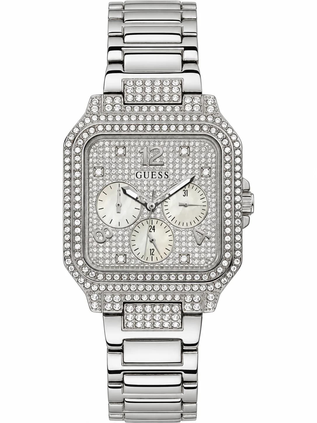 Montre femme Guess GW0472L1, cadran multicolore, bracelet acier argent strass